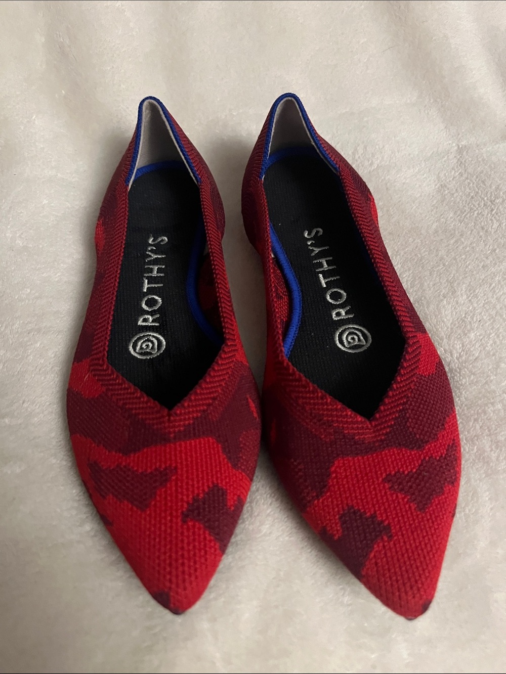 Rothy's Red Patterned Pointed-Toe Knit Flats